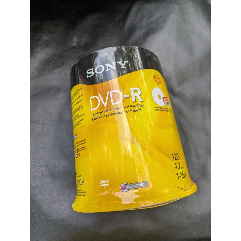 Sony 100 Pack DVD-R 4.7GB 120min 1-16x Inkjet Printable Blank MediaSpindle New